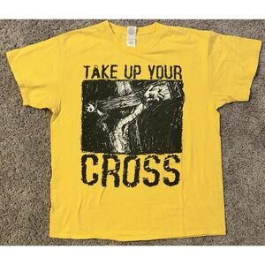 Gildan Heavy Cotton Religious Graphic Yellow Men's T-Shirt L Crew Neck